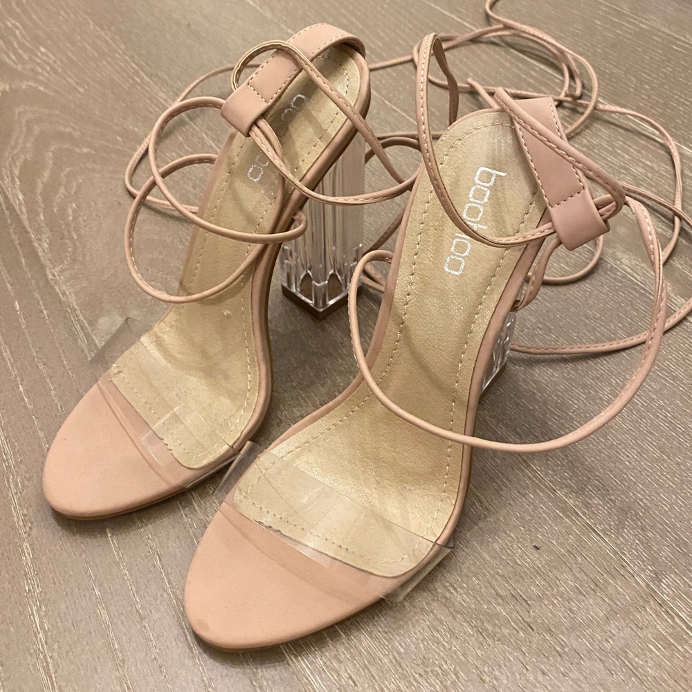 Clear and nude strappy heel, size 6